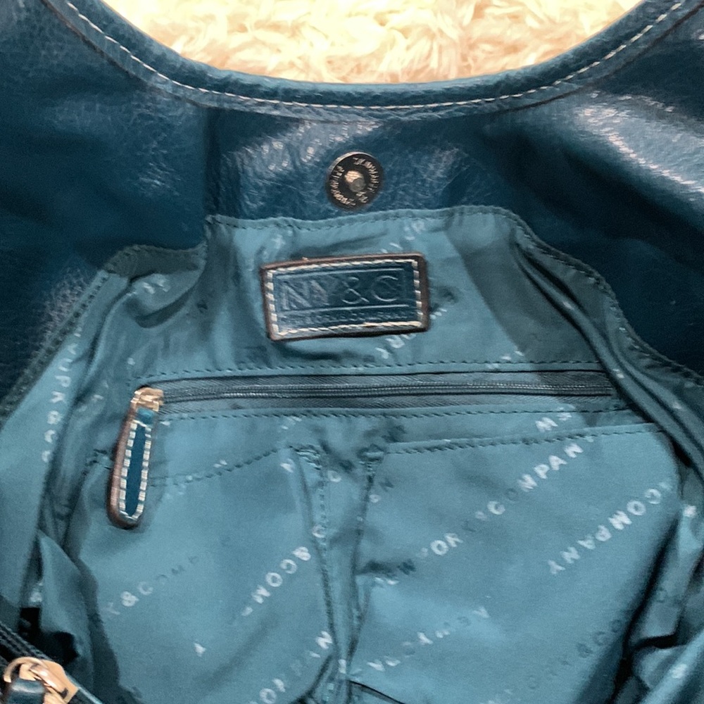 NEW YORK AND COMPANY VEGAN LEATHER SLOUCHY HOBO BAG  - TEAL - Picture 7 of 10
